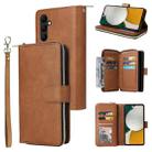 For Samsung Galaxy A34 9 Card Slots Zipper Wallet Bag Leather Phone Case(Brown) - 1