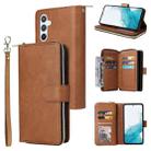 For Samsung Galaxy A54 9 Card Slots Zipper Wallet Bag Leather Phone Case(Brown) - 1