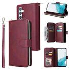 For Samsung Galaxy A54 9 Card Slots Zipper Wallet Bag Leather Phone Case(Wine Red) - 1