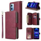 For Xiaomi Redmi Note 12 5G Global / Poco X5 9 Card Slots Zipper Wallet Bag Leather Phone Case(Wine Red) - 1