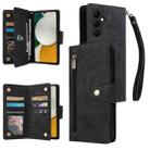 For Samsung Galaxy A34 Rivet Buckle 9 Cards Three Fold Leather Phone Case(Black) - 1