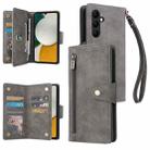 For Samsung Galaxy A34 Rivet Buckle 9 Cards Three Fold Leather Phone Case(Grey) - 1