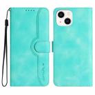 For iPhone 14 Heart Pattern Skin Feel Leather Phone Case(Light Blue) - 1