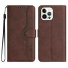 For iPhone 14 Pro Heart Pattern Skin Feel Leather Phone Case(Brown) - 1