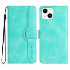 For iPhone 13 Heart Pattern Skin Feel Leather Phone Case(Light Blue) - 1