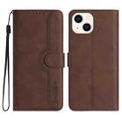For iPhone 13 Heart Pattern Skin Feel Leather Phone Case(Brown) - 1