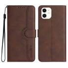 For iPhone 12 mini Heart Pattern Skin Feel Leather Phone Case(Brown) - 1