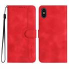 For iPhone X/XS Heart Pattern Skin Feel Leather Phone Case(Red) - 1