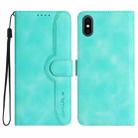 For iPhone X/XS Heart Pattern Skin Feel Leather Phone Case(Light Blue) - 1