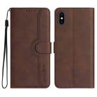 For iPhone X/XS Heart Pattern Skin Feel Leather Phone Case(Brown) - 1