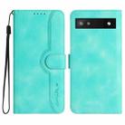 For Google Pixel 6a Heart Pattern Skin Feel Leather Phone Case(Light Blue) - 1