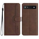 For Google Pixel 6a Heart Pattern Skin Feel Leather Phone Case(Brown) - 1