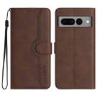 For Google Pixel 7 Pro 5G Heart Pattern Skin Feel Leather Phone Case(Brown) - 1