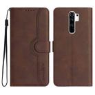 For Xiaomi Redmi 9/9 Prime/Poco M2 Heart Pattern Skin Feel Leather Phone Case(Brown) - 1