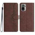 Heart Pattern Skin Feel Leather Phone Case For Xiaomi Redmi Note 10 4G Global/Note 10S Global/Note 11SE 4G India/Poco M5s 4G Global (Brown) - 1