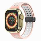 Magnetic Fold Clasp Square Holes Silicone Watch Band For Apple Watch Ultra 49mm / Series 8&7 45mm / SE 2&6&SE&5&4 44mm / 3&2&1 42mm(Pink White) - 1