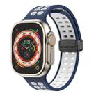Magnetic Fold Clasp Square Holes Silicone Watch Band For Apple Watch Ultra 49mm&Watch Ultra 2 49mm / Series 9&8&7 45mm / SE 3&SE 2&6&SE&5&4 44mm / 3&2&1 42mm(Dark Blue White) - 1