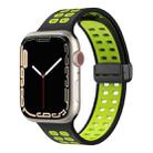 Magnetic Fold Clasp Square Holes Silicone Watch Band For Apple Watch Series 8&7 41mm / SE 2&6&SE&5&4 40mm / 3&2&1 38mm(Black Fluorescent Green) - 1