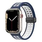 Magnetic Fold Clasp Square Holes Silicone Watch Band For Apple Watch Series 8&7 41mm / SE 2&6&SE&5&4 40mm / 3&2&1 38mm(Dark Blue White) - 1