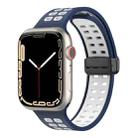 Magnetic Fold Clasp Square Holes Silicone Watch Band For Apple Watch Series 9&8&7 41mm / SE 3&SE 2&6&SE&5&4 40mm / 3&2&1 38mm(Dark Blue White) - 1