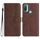 For Motorola Moto E20/E30/E40 Heart Pattern Skin Feel Leather Phone Case(Brown) - 1