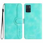 For Motorola Moto E22 Heart Pattern Skin Feel Leather Phone Case(Light Blue) - 1