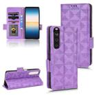 For Sony Xperia 1 III Symmetrical Triangle Leather Phone Case(Purple) - 1