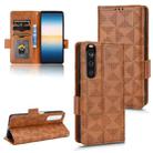 For Sony Xperia 1 III Symmetrical Triangle Leather Phone Case(Brown) - 1