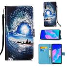 For Huawei P40 Lite E / Y7P Painting Horizontal Flip Leather Case with Holder & Card Slot & Wallet & Lanyard(Sea Wave and Sun) - 1