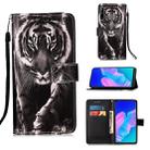 For Huawei P40 Lite E / Y7P Painting Horizontal Flip Leather Case with Holder & Card Slot & Wallet & Lanyard(Black White Tiger) - 1