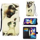 For Galaxy A11 / M11 Painting Horizontal Flip Leather Case with Holder & Card Slot & Wallet & Lanyard(Cat Stare) - 1