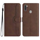 For Samsung Galaxy A11 EU Version Heart Pattern Skin Feel Leather Phone Case(Brown) - 1