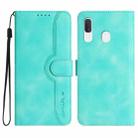 For Samsung Galaxy A20/A30 Heart Pattern Skin Feel Leather Phone Case(Light Blue) - 1