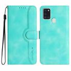 For Samsung Galaxy A21s Heart Pattern Skin Feel Leather Phone Case(Light Blue) - 1