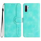 For Samsung Galaxy Note10+ Heart Pattern Skin Feel Leather Phone Case(Light Blue) - 1