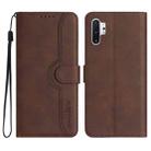 For Samsung Galaxy Note10+ Heart Pattern Skin Feel Leather Phone Case(Brown) - 1