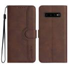 For Samsung Galaxy S10 Heart Pattern Skin Feel Leather Phone Case(Brown) - 1