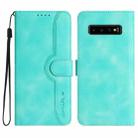 For Samsung Galaxy S10+ Heart Pattern Skin Feel Leather Phone Case(Light Blue) - 1