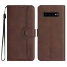 For Samsung Galaxy S10+ Heart Pattern Skin Feel Leather Phone Case(Brown) - 1