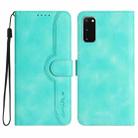 For Samsung Galaxy S20 Heart Pattern Skin Feel Leather Phone Case(Light Blue) - 1