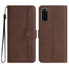 For Samsung Galaxy S20 Heart Pattern Skin Feel Leather Phone Case(Brown) - 1