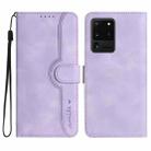 For Samsung Galaxy S20 Ultra Heart Pattern Skin Feel Leather Phone Case(Purple) - 1