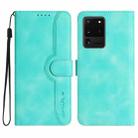 For Samsung Galaxy S20 Ultra Heart Pattern Skin Feel Leather Phone Case(Light Blue) - 1