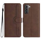 For Samsung Galaxy S21 5G Heart Pattern Skin Feel Leather Phone Case(Brown) - 1