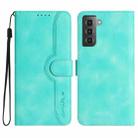 For Samsung Galaxy S21+ 5G Heart Pattern Skin Feel Leather Phone Case(Light Blue) - 1