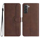 For Samsung Galaxy S21+ 5G Heart Pattern Skin Feel Leather Phone Case(Brown) - 1