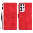 For Samsung Galaxy S21 Ultra 5G Heart Pattern Skin Feel Leather Phone Case(Red) - 1