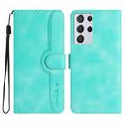 For Samsung Galaxy S21 Ultra 5G Heart Pattern Skin Feel Leather Phone Case(Light Blue) - 1