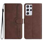 For Samsung Galaxy S21 Ultra 5G Heart Pattern Skin Feel Leather Phone Case(Brown) - 1