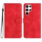 For Samsung Galaxy S22 Ultra 5G Heart Pattern Skin Feel Leather Phone Case(Red) - 1